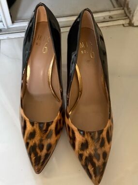 Leopard Print & Black Patent Pointed Pumps - Women